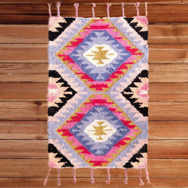 Deerlux Handwoven Boho Pink Gold Metallic Cotton Flatweave Kilim Area Rug, 2' x 3' QI003935.XXS